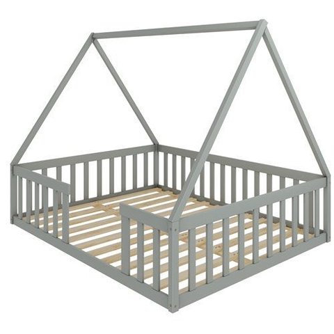 Cama Queen Montessoriane Valentina com Grade Cinza
