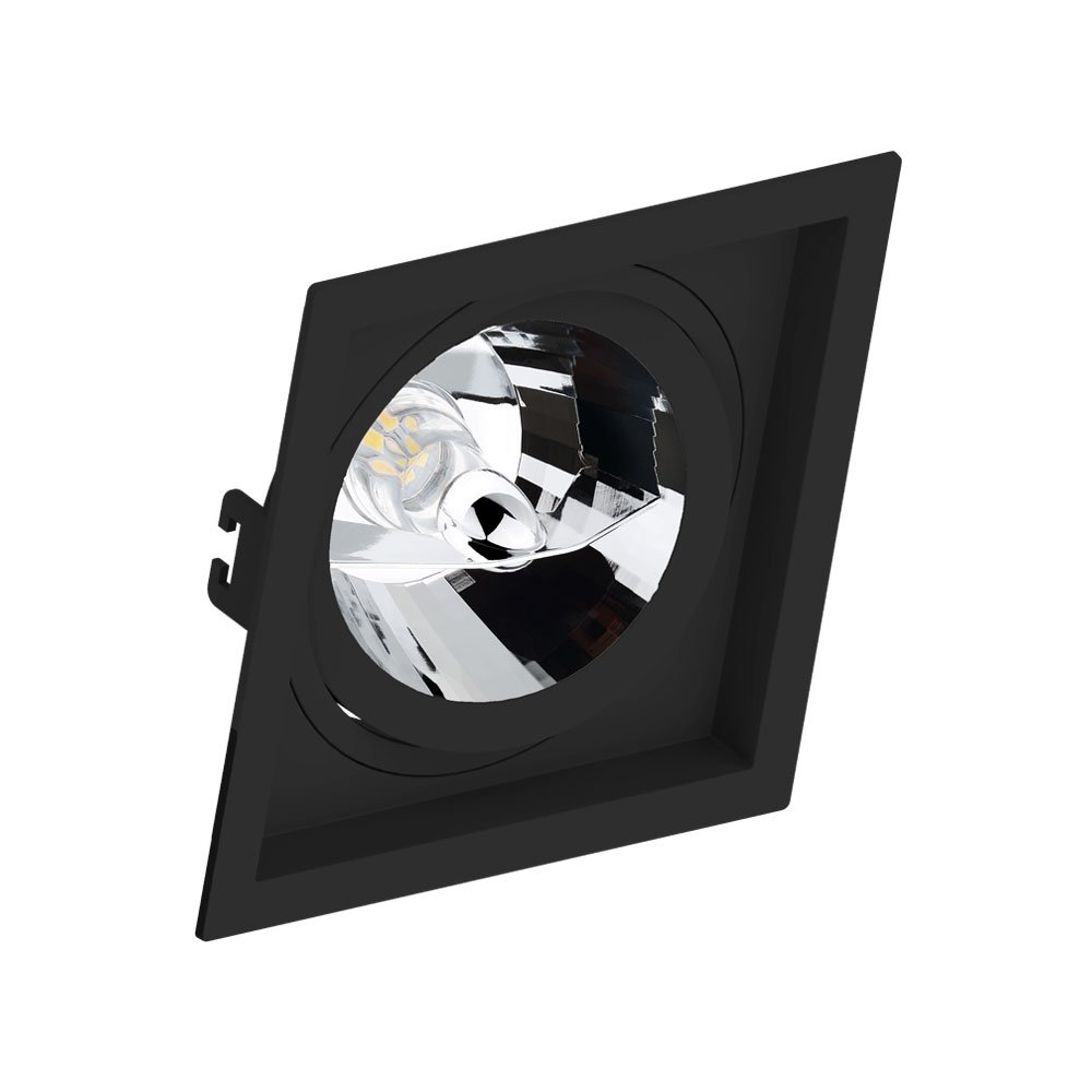 Kit 15 Spot Embutir Quadrado Recuado Ar111 Preto + Lâmpada Led 12w