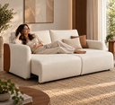 Ver imagem 4 de Sofá Sereno Retrátil Reclinavel Moderno Elegante Organico Divani em Bouclé Off White e Courino Caram
