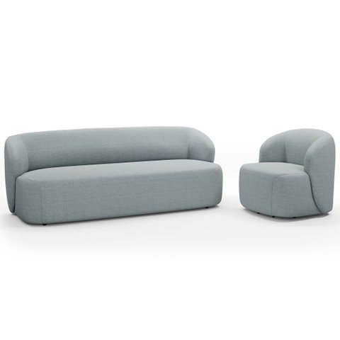 Sofá 3 Lugares 205cm com Poltrona Giratória Orgânica Heidy F04 Linho Cinza - Lyam Decor