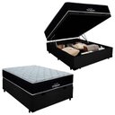 Ver imagem 1 de Cama Box Baú Casal Suede + Colchão Airtech Molas Ensacadas Antares Ortobom 138x188x71 Cor:preto