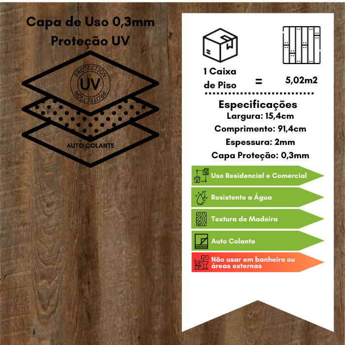 Piso Vinílico Auto Adesivo 2mm com Proteção - Imbuia - M2 - 2