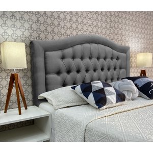 Cabeceira Casal Estofada Capitone Provençal Linho Cinza 140 X 60 Rbl