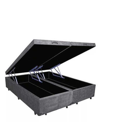 Base Box Baú King Luxo Blindado Bipartido AColchoes Suede Cinza 41x193x203