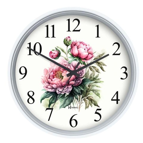 Relógio Parede Herweg Quartz 22cm Nacional 660126 Flores Branco - Branco