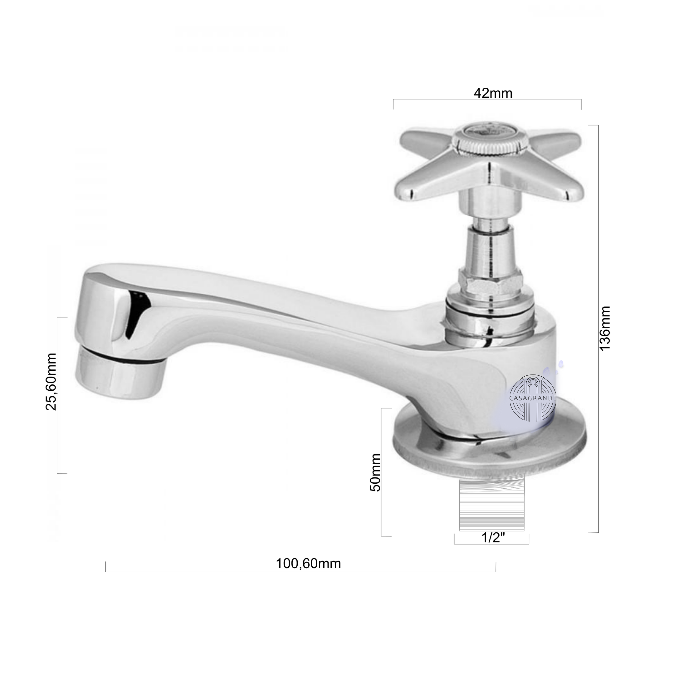 Torneira Banheiro Lavatório 1194 C-23 1/4 Volta Metal Casagrande Mundial - 2