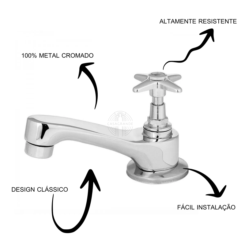 Torneira Banheiro Lavatório 1194 C-23 1/4 Volta Metal Casagrande Mundial - 4