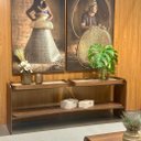 Ver imagem 2 de Aparador Vassoio – Combinação Refinada em Nogueira, Corten Fosco e Couro Bege Nogueira/couro Bege