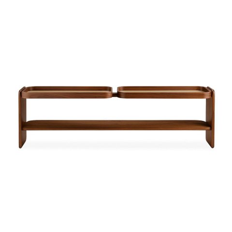 Aparador Vassoio – Combinação Refinada em Nogueira, Corten Fosco e Couro Bege Nogueira/couro Bege