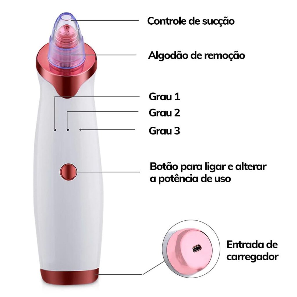 Máquina Sucção Remover Cravos Espinhas Acne Sugador a Vácuo - 4