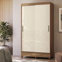 Ver imagem 6 de Guarda Roupa Solteiro 2 Portas de Correr com Pés e Cômoda Fit Jequitibá Off White Acetinado -