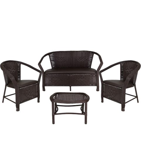 Conjunto De Poltronas E Mesa Navegantes Marrom Tabaco