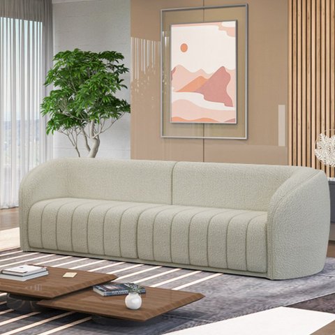 Sofá Decorativo Sala de Estar 332cm Adam 4 Lugares Boucle Off White G45 - Gran Belo Sofá Adam