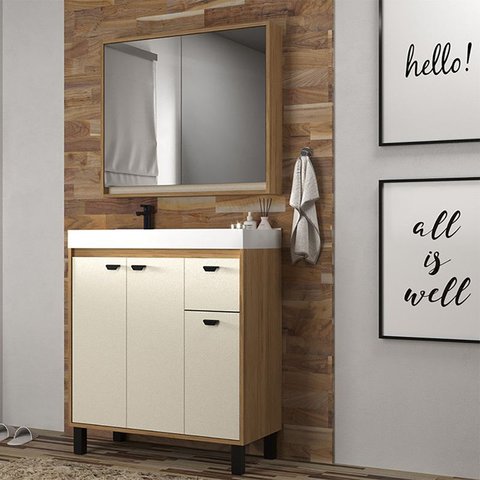 Gabinete de Banheiro 80cm com Lavatório e Armário Ref 830 Cewal - Itapuã/off White