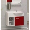 Ver imagem 2 de Kit Gabinete 100% Mdf Cuba e Espelheira 60cm para Banheiro:branco/vermelho