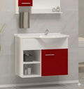 Ver imagem 2 de Kit Gabinete 100% Mdf Cuba e Espelheira 60cm para Banheiro:branco/vermelho