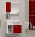 Ver imagem 1 de Kit Gabinete 100% Mdf Cuba e Espelheira 60cm para Banheiro:branco/vermelho