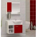 Ver imagem 1 de Kit Gabinete 100% Mdf Cuba e Espelheira 60cm para Banheiro:branco/vermelho