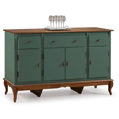 Balcão Buffet 4 Portas e 3 Gavetas com Pés Luiz XV 60635 Linz Móveis - Verde Musgo/Imbuia