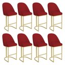 Ver imagem 1 de Kit 08 Banquetas Altas Bela Suede Vermelho Base Metálica Industrial Dourado - Pallazio
