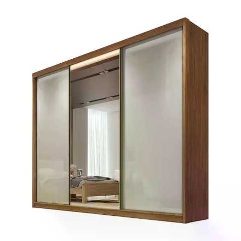 Guarda Roupa Sollo 3 Portas 4 Gavetas 1 Espelho Cor:cumaru Fendi