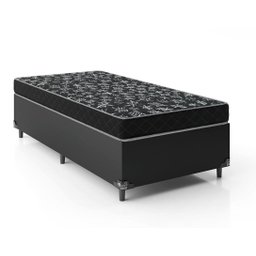 Cama Box Solteiro 88 Tecido Sintético Preto com Colchão Espuma D20 - Tampo Preto 12cm - 1