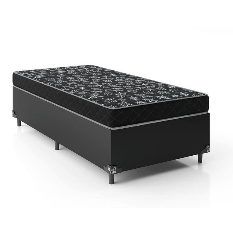 Cama Box Solteiro 88 Tecido Sintético Preto com Colchão Espuma D20 - Tampo Preto 12cm Cama Box Solteiro 88 Tecido Sintético Preto com Colchão Espuma D20 - Tampo Preto 12cm