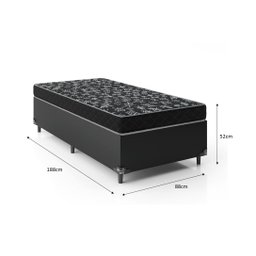 Cama Box Solteiro 88 Tecido Sintético Preto com Colchão Espuma D20 - Tampo Preto 12cm - 2