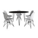 Ver imagem 6 de Mesa Jantar Redonda 110cm Preta Clips 3 Pés com 5 Cadeiras Eames Eiffel Brancas Ferro Preto