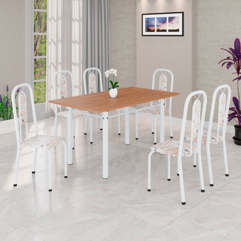 Conjunto para Sala de Jantar com 6 Cadeiras Lívia Branco/Bege