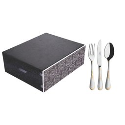 Faqueiro Renascença 130pç. Aço Inox Detalhe Ouro Tramontina - 1 Faqueiro Renascença 130pç. Aço Inox Detalhe Ouro Tramontina - 1