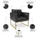 Ver imagem 5 de Sofá Namoradeira e 2 Poltronas Base Industrial Dourado Ana Sintético Pu Preto - Ibiza
