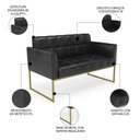 Ver imagem 3 de Sofá Namoradeira e 2 Poltronas Base Industrial Dourado Ana Sintético Pu Preto - Ibiza