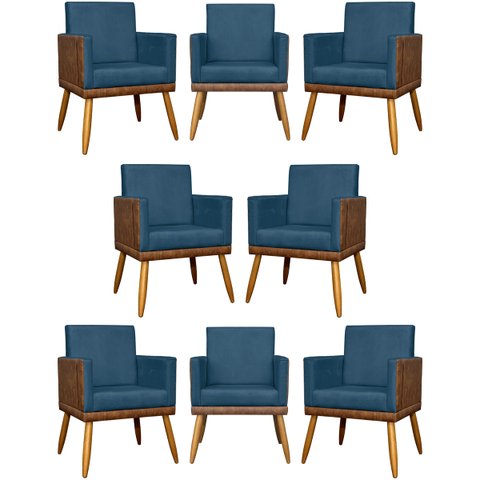 Kit 8 Poltronas Decorativas Modernas para Recepção Lis Corino Suede Cores Pé 30 Cm