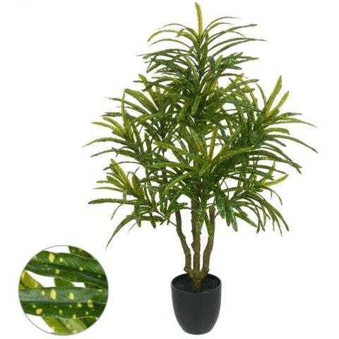 Planta Artificial Arvore Croton Real Toque C/pote X300 Verde Amarelo 1m