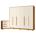 Ver imagem 1 de Kit Guarda Roupa Casal Mercure 6 Portas e Cômoda Sapateira Olimpia 10 Gavetas MDP Cinamomo Off