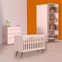 Ver imagem 1 de Conjunto Berço Mini Cama Retrô, Cômoda Trocador e Guarda Roupa Rosa