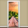 Adesivo de Porta Ponte em Madeira Marrom Céu Laranja - P 70x210 cm - 1