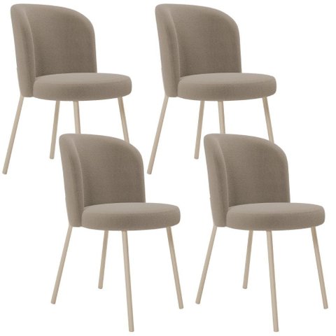 Kit 04 Cadeiras para Sala de Jantar Cozinha Estofada Gavi Arena L02 Bouclê Bege - Lyam Decor