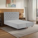 Ver imagem 1 de Kit Cama Box Queen e Cabeceira em Madeira Maciça Estofada Espresso Móveis Cinza/Linho