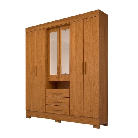 Guarda Roupa Casal 100% Mdf 6 Portas 3 Gavetas com Espelho Débora Acp Móveis Cinamomo