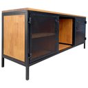 Ver mais imagens de Rack de Madeira e Ferro Modelo Industrial com 2 Portas de Chapas - Cores Preto e Castanheira