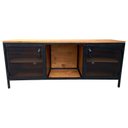 Ver imagem 1 de Rack de Madeira e Ferro Modelo Industrial com 2 Portas de Chapas - Cores Preto e Castanheira