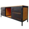 Rack de Madeira e Ferro Modelo Industrial com 2 Portas de Chapas - Cores Preto e Castanheira - 3