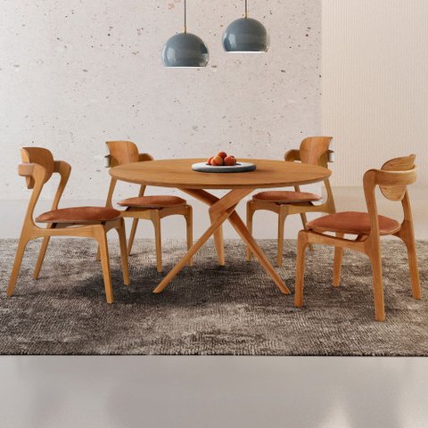 Sala de Jantar Mesa Ballare 135cm Tampo Laminado Redondo com 4 Cadeiras Solaris Gold