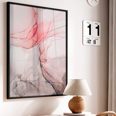 Quadro Decorativo Abstrato Aquarela Rose em Moldura Caixa Tacolado Moldura Trad 1cm Madeira Escura C