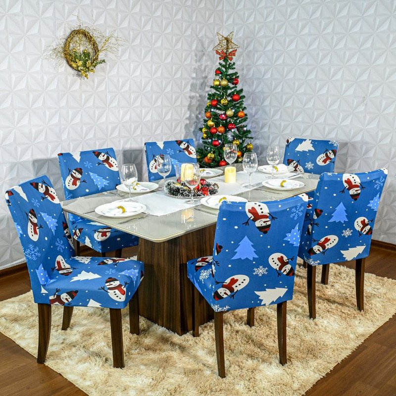 Capa de Natal para Cadeira Jantar Kit com 6 Flocos de Neve Azul ...