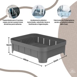 Escorredor de Louça Trium Plástico Vazado Pia Cozinha Pratos Talheres Plástico 40x31x12 Chumbo ou - 3 Escorredor de Louça Trium Plástico Vazado Pia Cozinha Pratos Talheres Plástico 40x31x12 Chumbo ou - 3