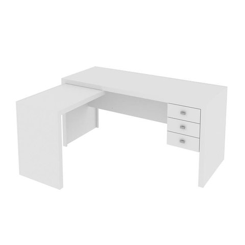 Mesa Escritório de Canto com 3 Gavetas Me4106 Branco - Tecnomobili