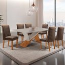 Ver imagem 1 de Mesa de Jantar Yasmin 180cm Tampo MDF Vidro Canto Copo com 6 Cadeiras Yasmin